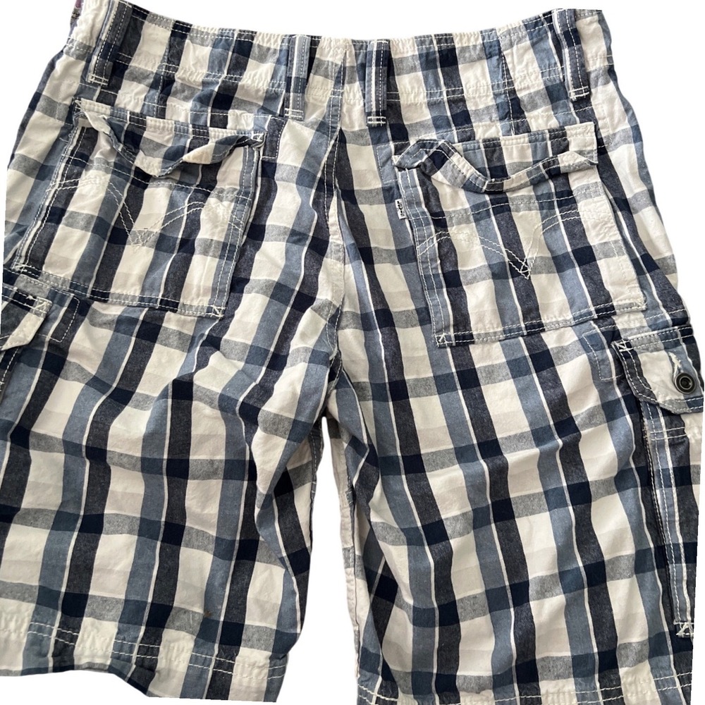 Levis Mens Blue White Plaid Cargo Shorts‎ Size 34 Cotton Casual Utility Summer
